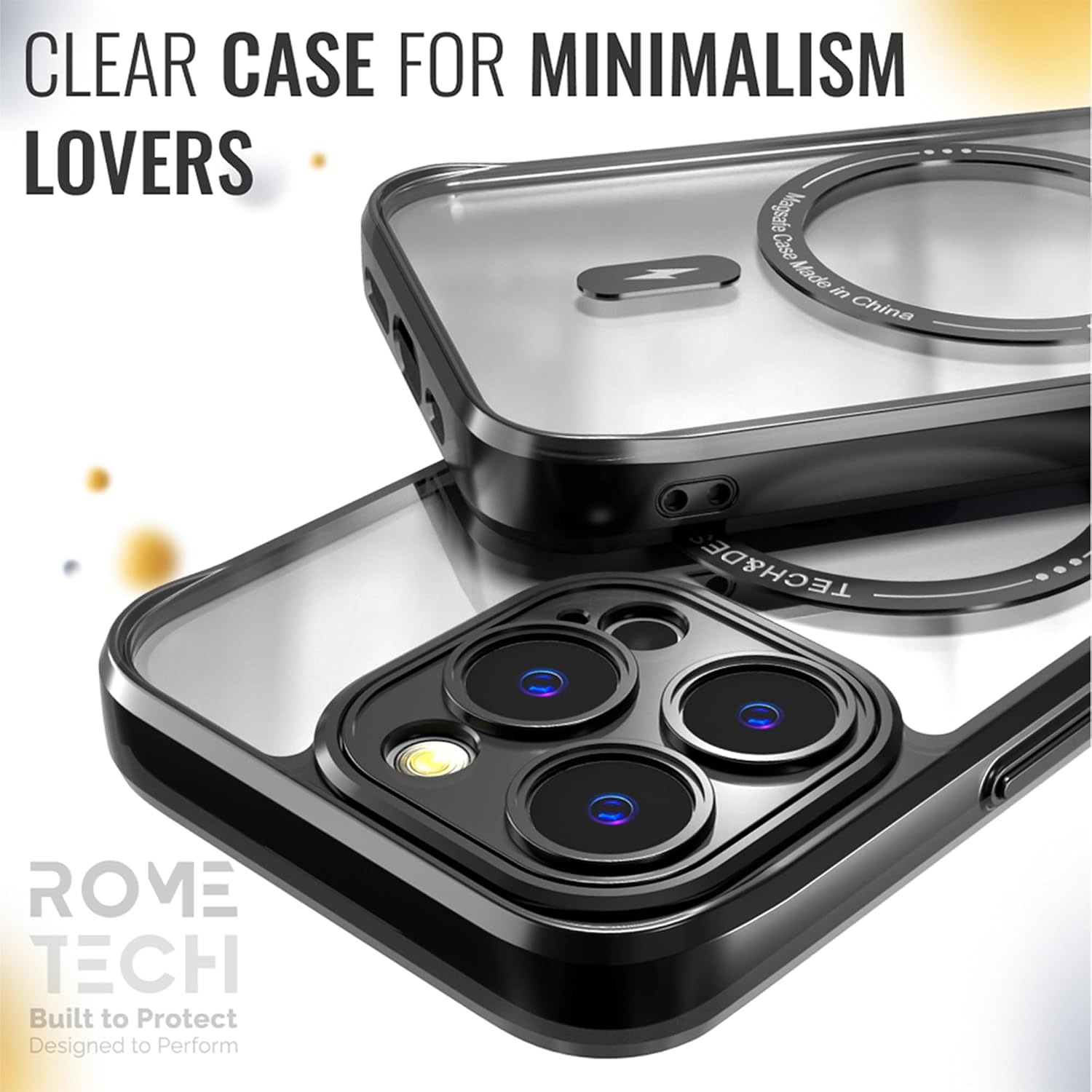 Rome Tech Clear Case Compatible with MagSafe for iPhone 15 Pro (2023) - Slim and Rugged Fit Thin Shockproof Case Compatible with Magsafe Devices - Clarity