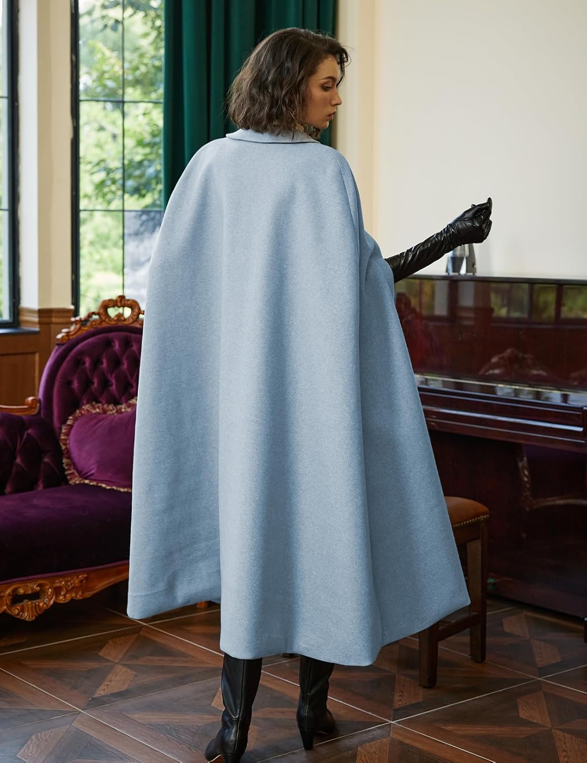 BEAUTELICATE Wool Blend Cloak Slit Sleeve 2 Pockets Turn-Down Collar Fleece Cloak Winter Cape - Image 3