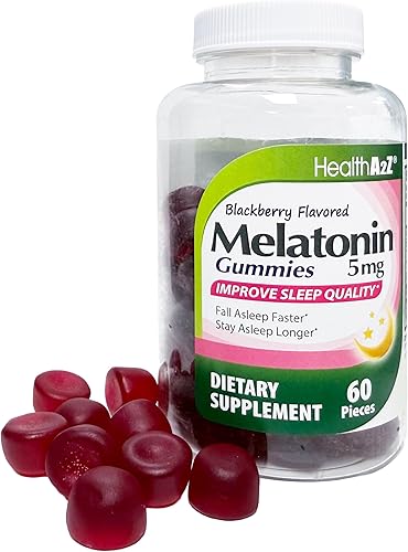 Miniatura 4 de HealthA2Z Gomitas de melatonina  60 unidades  5 mg  Ayuda natural para dormir para un sueño profundo y reparador  Sabor BlackBerry  Gomitas de ayuda