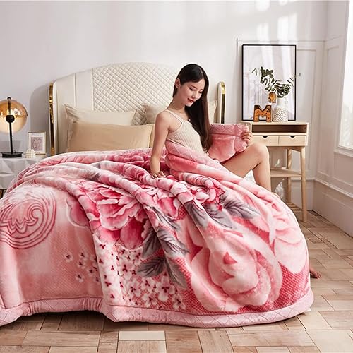 Miniatura 3 de Manta Raschel de felpa rosa de 6.6 libras, tamaño matrimonial, 71 x 87 pulgadas, suave y sedosa, manta de forro polar impresa de 2 capas para cama