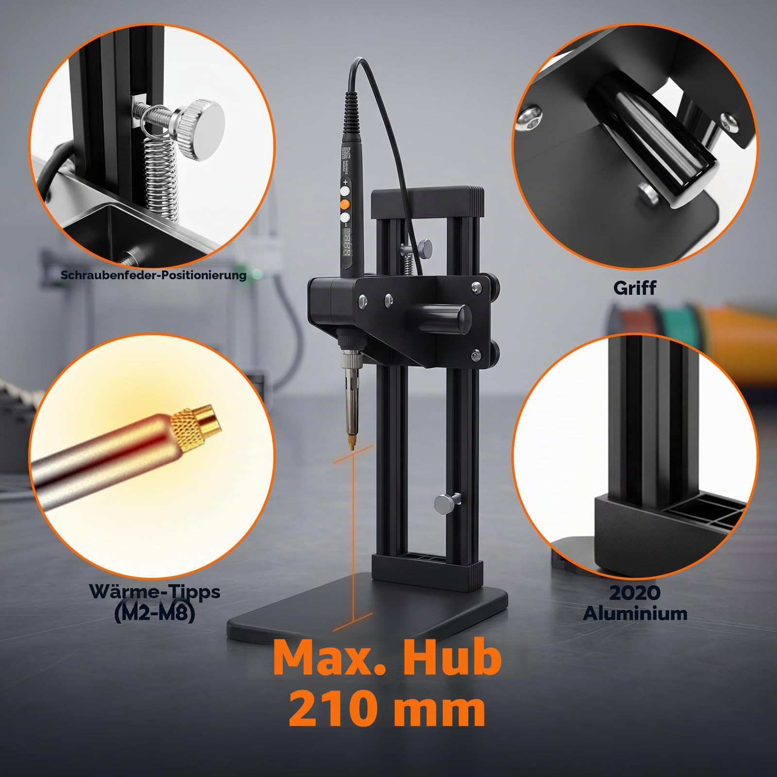 Vertikale Hitze-Pressmaschine,Heat Set Insert Tool,Messing Einsätze 3D Druck,Heat Set Insert Spitze für Gewinde Rändelmutter M2/M3/M4/M5/M6 (1/4)/M8 (ZW12H+380PCS)