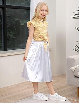 Amazon.com: LIONJIE Girls Pleated Midi Skirt Swing Metallic