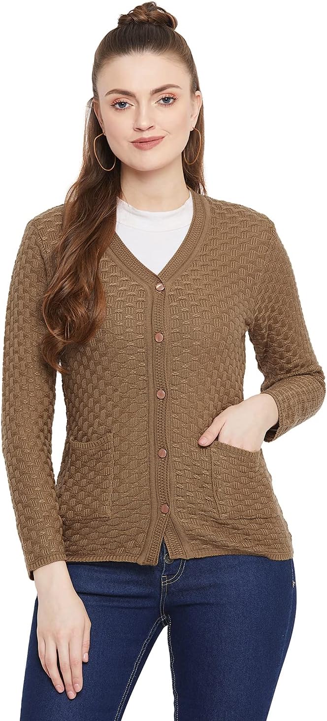 ZigoBrown Self Design Long Sleeves Regular Length Cardigan Sweater -C104-Brown