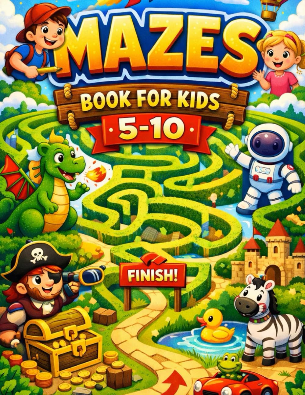 Mazes for kids 5 -10 : Brain Boosting Mazes Book for Kids Activity: Fun and Challenging Maze Puzzles to Improve Focus, Logic, and Problem-Solving Skills