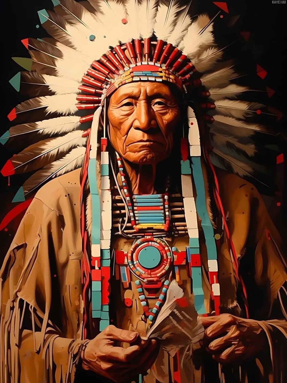 KAYEIUU American Indian Diamond Painting Indian Tribal Chief Diamond Art Kits for Adults, Full Round Gemstone Stitch Kit, for Wall Decor 12x16 inch