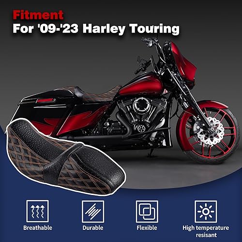 Miniatura 4 de Advanblack Asiento Raptor con costuras de diamante y cuero de avestruz para 08 Up Harley Touring
