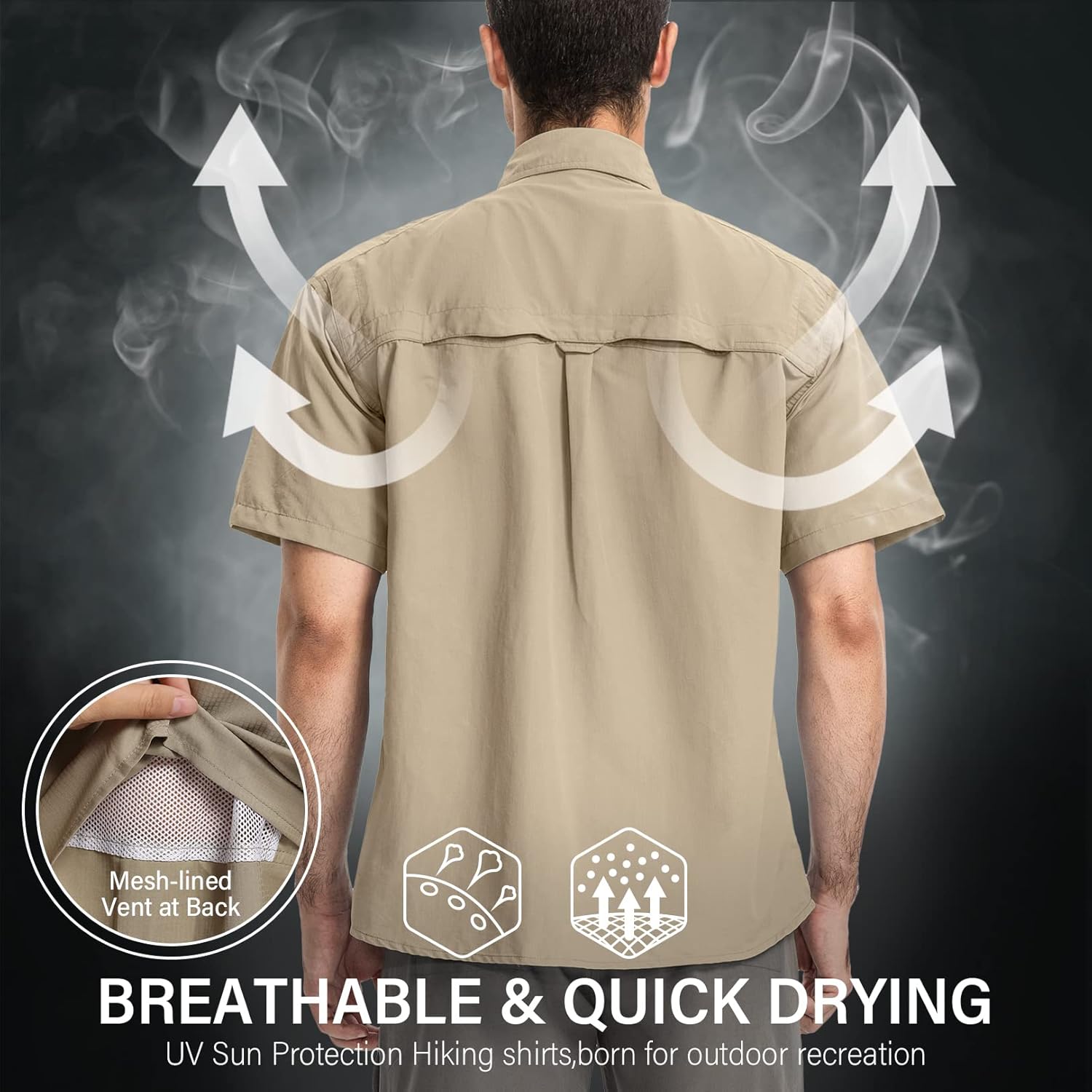 Men's UPF 50 Short Sleeve Safari Shirts,Sun Protection Quick Dry Outdoor Fishing Hiking Gardening Shirt 5016,Khaki,3XL - Image 7