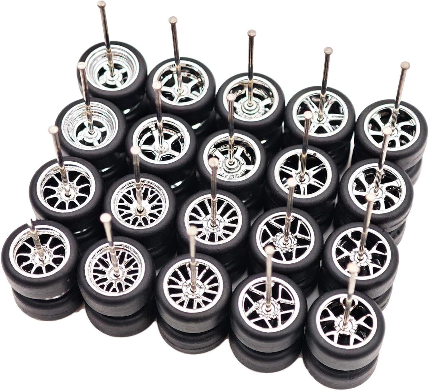 1/64 Wheels and Tires Set, 10 Pack Rubber Wheel Sets for 1/64 Diecast Cars (Silver)