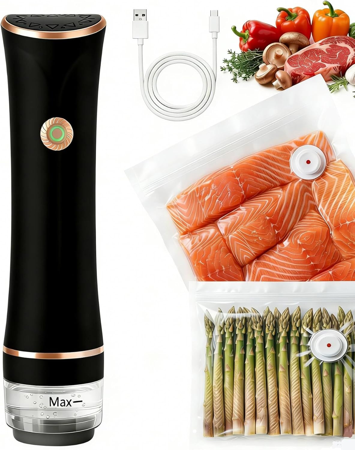 Compact Vacuum Sealer for Food with Visible Tank, Handheld Vacuum Sealer Machine, Includes 30 Reusable Bags, Seal Food 6X Fresh Longer, Wireless & Portable, Suitable for Kitchen and Travel, White