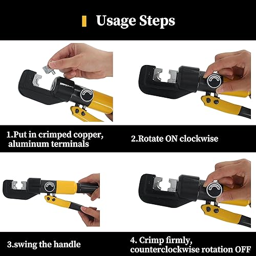 Miniatura 6 de Herramienta de prensado hidráulico de 10 toneladas, rango de 12 AWG-20 AWG, herramienta de prensado de cables de batería, trazo de 0.43 pulgadas,