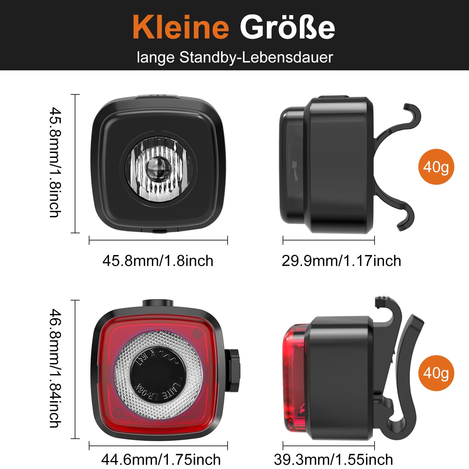 Antimi Zestaw świateł rowerowych, dopuszczony do ruchu drogowego, zestaw oświetleniowy LED IPX5, światło przednie + tylne światło rowerowe, zestaw USB typu C