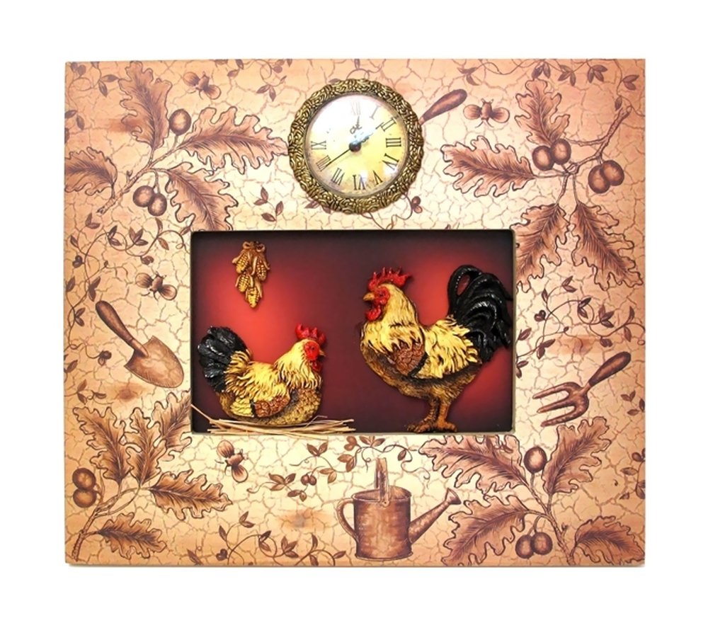Iwgac Home Indoor Decorative Collectibles Ornate Rooster Plaque With Clock