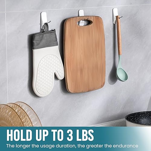 Miniatura 3 de TAILI Ganchos para colgar, 6 ganchos adhesivos de alambre y 8 tiras adhesivas, ganchos blancos para pared pintada, sin daños, resisten hasta 3