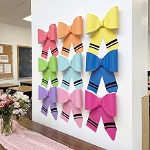 Knitgrip 9 Pcs Large Crayon Bow Classroom Decor Back to School Decoration 9.3"x11.1" 3D Crayon Bow End of Year Bulletin Board Decor Cute Coquette Cool for Classroom School Playroom WallClassic
