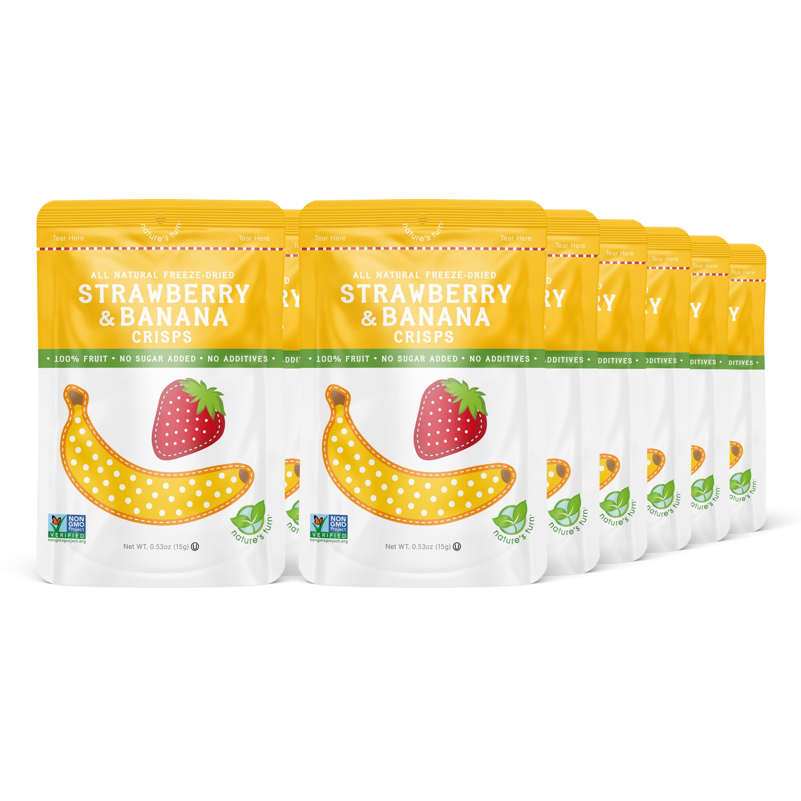 Nature's Turn Freeze-Dried Fruit Snacks, Strawberry Banana Crisps, Pack of 12 (0.53 oz Each)