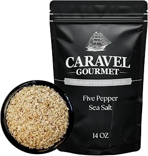 Caravel Gourmet Five Pepper Sea Salt for Cooking and Finishing, 14 oz Pouch | Premium salt & pepper blend with black, pink, red, green, and white peppercorns, refill pouch