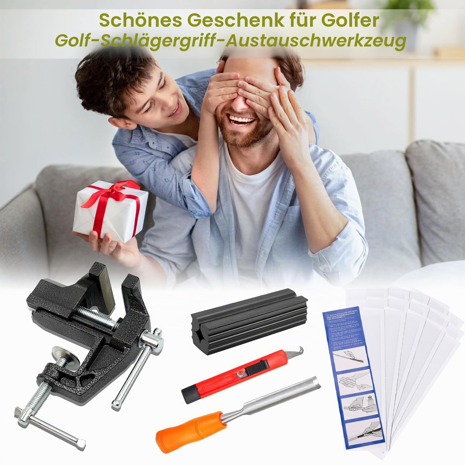 Golf Grip Kit, Golfschläger Schraubstock Regripping Werkzeug | Zum Entfernen Gummi Hakenklingen 15 Streifen Doppelseitiges Klebeband Golfgriffe Montageset Wechsel Zwinge Reparieren Zubehör