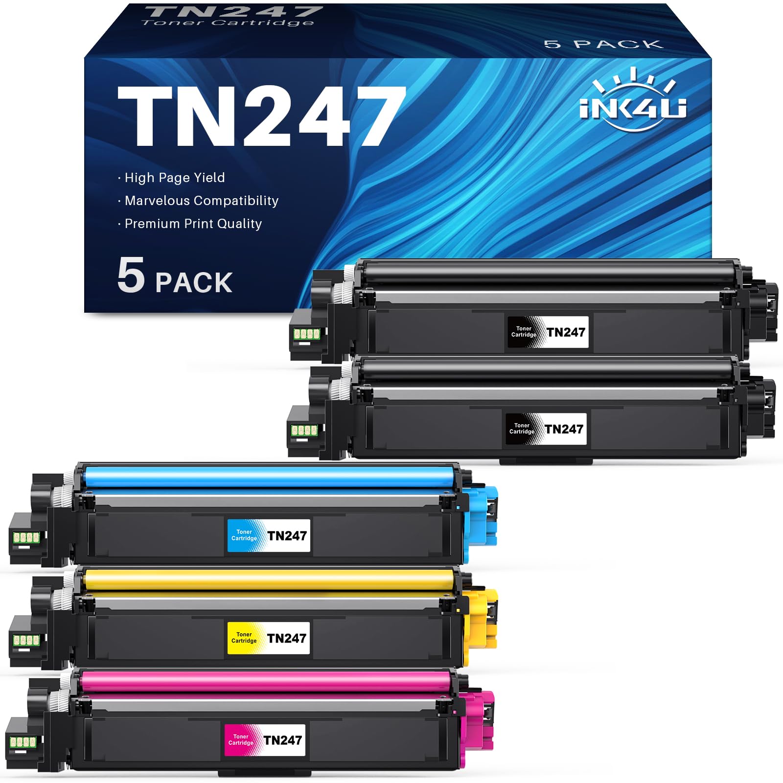 TN243CMYK toner Compatibile per Brother TN247 TN243 Toner per Brother DCPL3550CDW Toner DCP-L3550CDW MFC-L3750CDN MFC-L3770CDW HL-L3210CW HL-L3230CDW HL-L3270CDW (5 Pezzi)