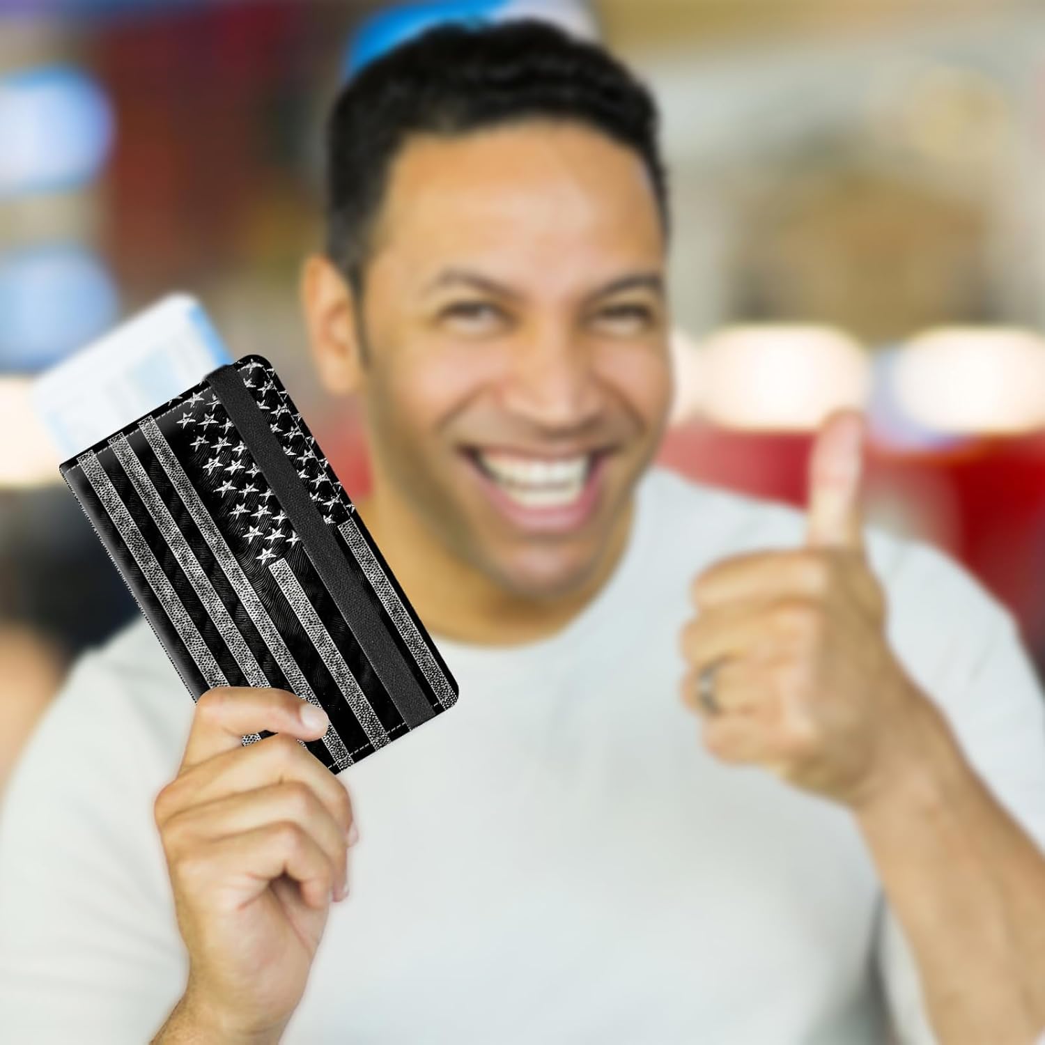 Checkbook Cover,Leather Standard Register Checkbook Case with RFID Blocking - Check Book Cover Wallet for Women Duplicate Check Card Pen Holder,US American Flag - Image 7