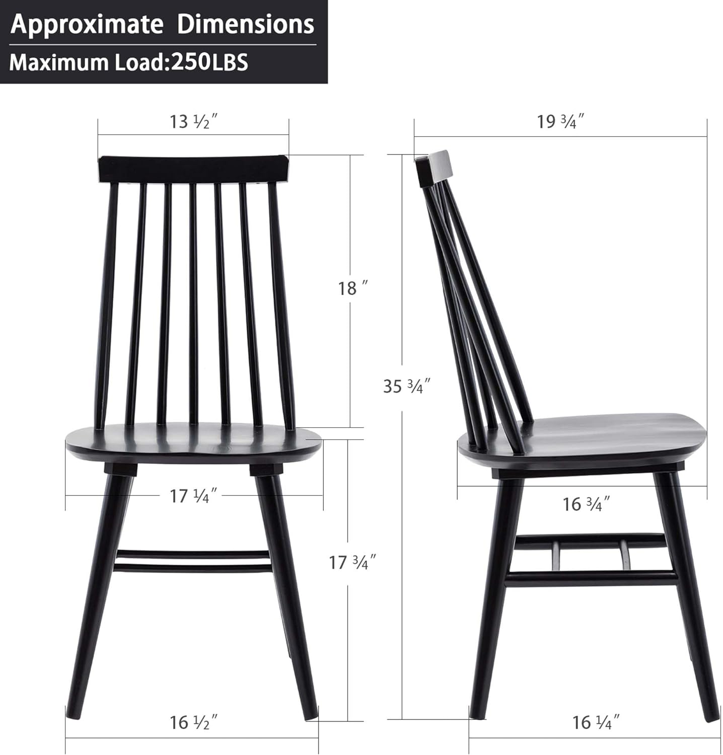 DUHOME Wooden Dining Chairs Set of 4, Wood Dining Room Chairs Slat Spindle Back Kitchen Room Chair Windsor Chairs, Black