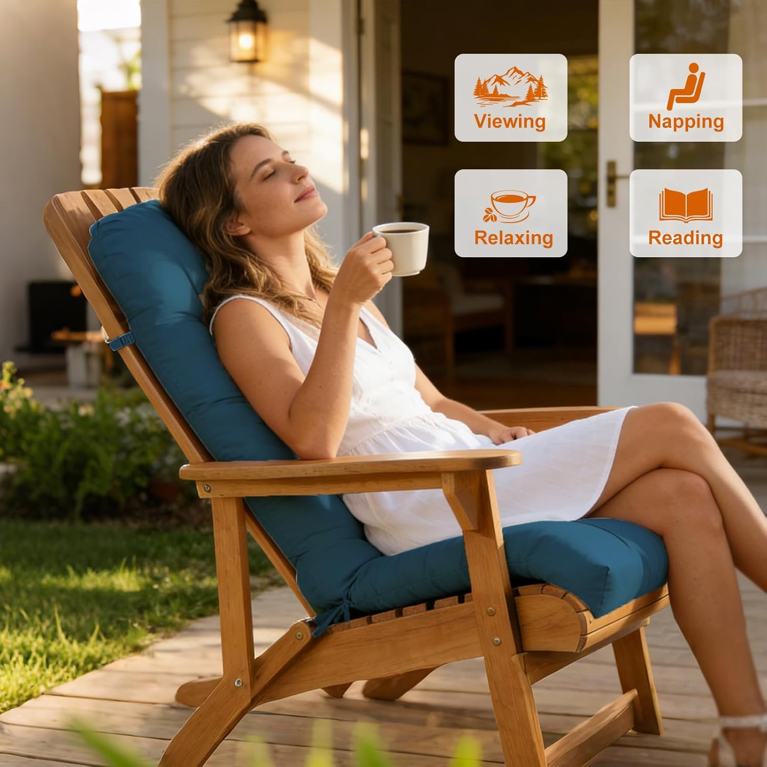 Adirondack Chair Cushions, Patio Furniture Cushions 4" Thickened Tufted Set of 2, Water-Repellent Outdoor High Back Replacement Pads with Ties & Elastic Band, 47" x 19", Navy Blue