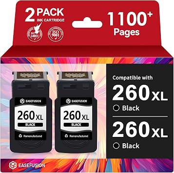 EaseFusion 260XL Black Ink Cartridge Replacement for Canon 260 PG-260 PG-260XL PG260 PG260XL, Compatible with PIXMA TS6420a TS6420 TR7020a TS5300 TS5320 TR7020 Printer 2 Black, High Yield