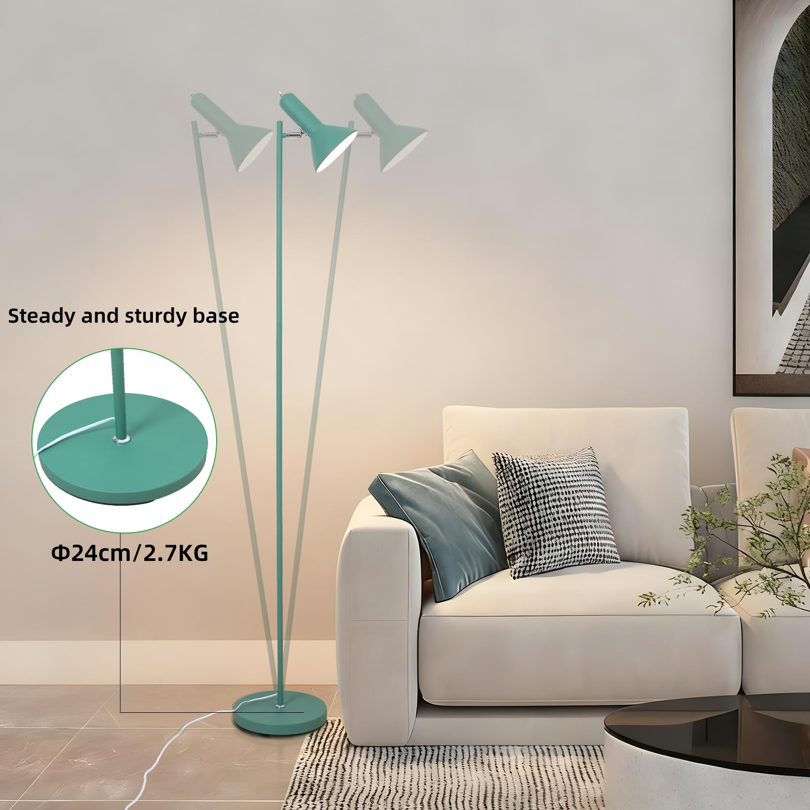 Lampada E27 per piante da interni, lampada da terra con supporto, 1 luce max. 60 W (senza lampadina), lampada da terra in metallo, angolo regolabile con interruttore, per divano, soggiorno, ufficio
