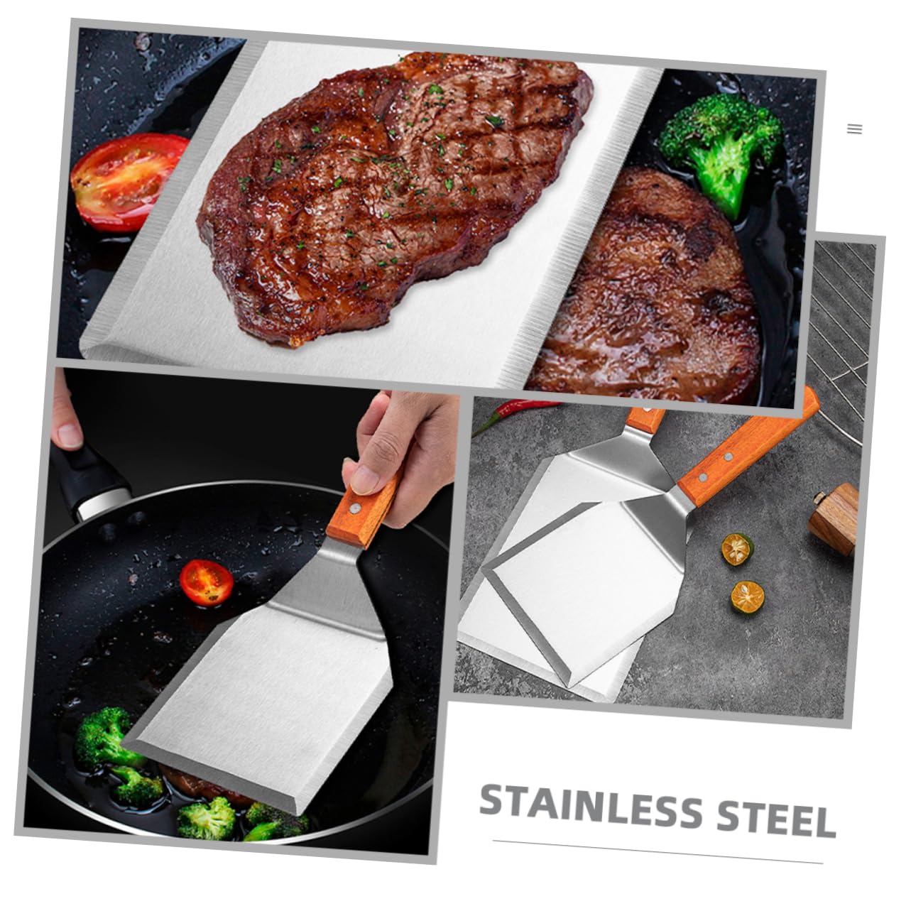 Alipis 2 Espátulas De Acero Inoxidable para Panqueques Sartén Profesional para Wok Parrilla Plancha Machacador Sartén para Estufa Pala Espátula para Freír