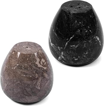 Earthen Crafts Marble Salt and Pepper Shakers Set of 2, Oceanic & Black 2.3 Inches Spice Shakers, Farmhouse Kitchen Countertop, Seasoning Storage Container For Restaurant, Home Decor
