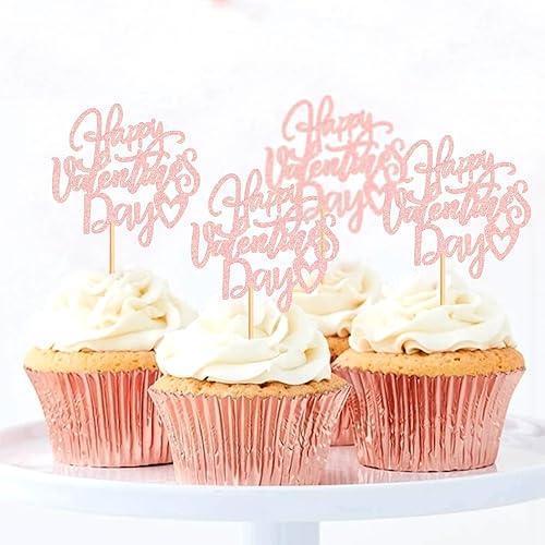 Miniatura 8 de Keaziu Paquete de 24 adornos para cupcakes para el día de San Valentín, Bettle Together Only You Hug Me, rosas para decoración de pasteles, San