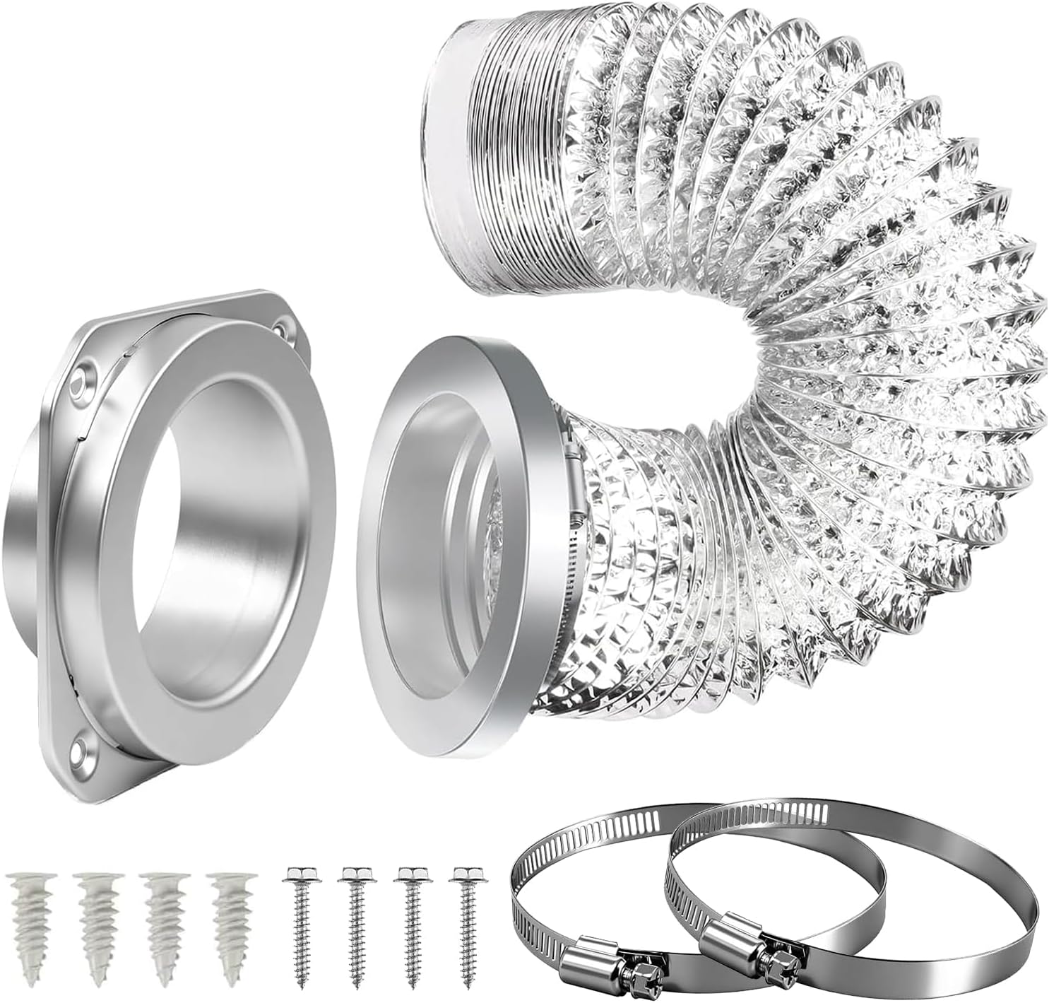 MONOJOY DVC-180 Magnetic Dryer Vent Connector Kit - 4 Inch Quick Connect Dryer Hose Coupling with 3.3ft Flexible Duct & 2 Clamps - Strong Self-Aligning Airtight Seal for Easy Cleaning & Tight Spaces