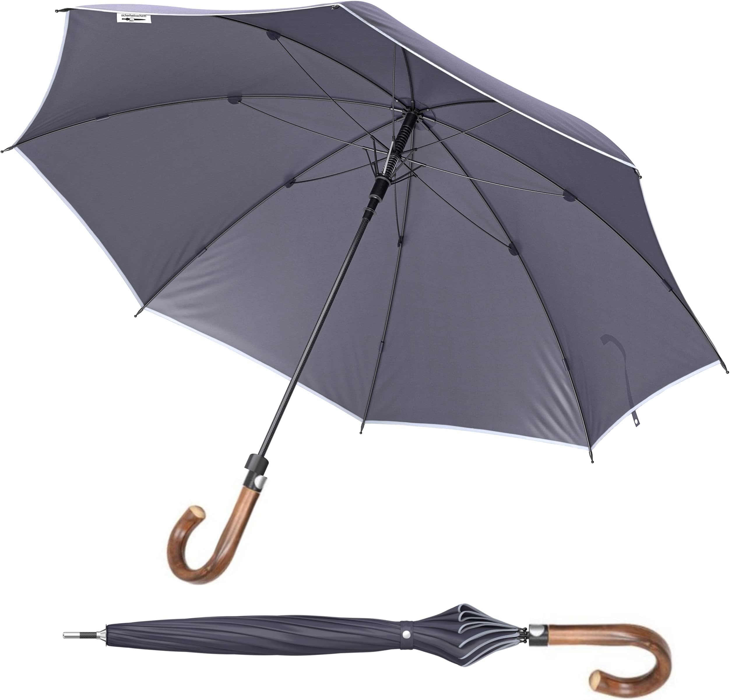 Unbreakable Security Umbrella (96 cm, roundhock in beautiful walnut) for self-defense. Legally and highly effective self-defense aid that makes you safer on the move.