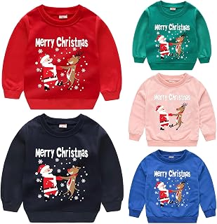 Pullover Christmas Sweatshirt for Kids Cute Santa Claus Printed Loose Comfortable Cotton Sweater Blouse for Christmas Party Daily Long-Sleeved Pullover Tops Outwear, 3 Years-8 Years