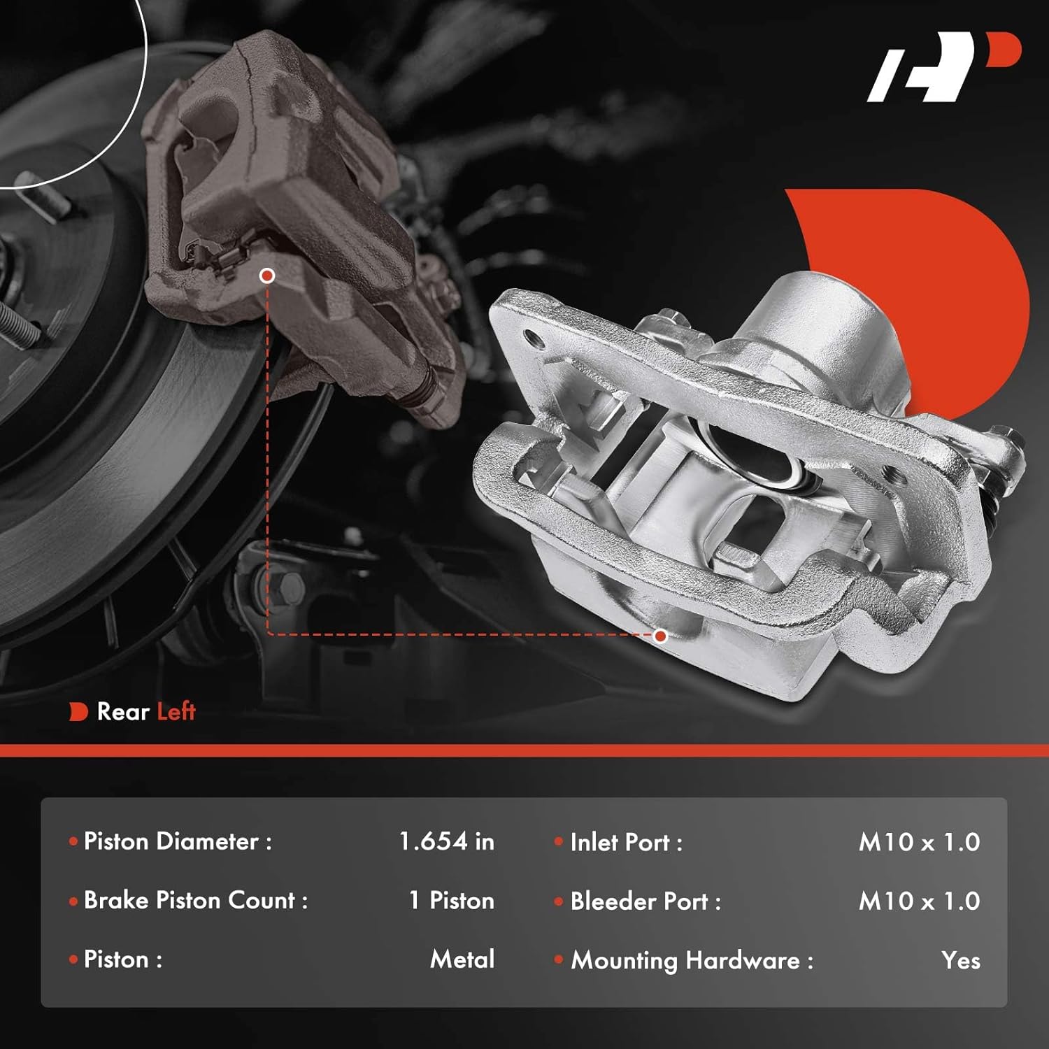 A-Premium Disc Brake Caliper Assembly with Bracket Compatible with Select Hyundai and Kia Models - Santa Fe 2010-2016, Santa Fe Sport, Santa Fe XL, Sorento, Sport Utility - Rear Left Driver Side