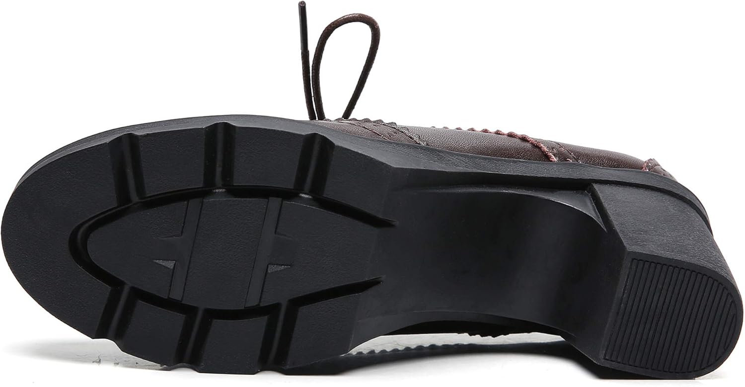 DADAWEN Women's Leather Classic Lace Up Platform Chunky Mid-Heel Square Toe Oxfords Dress Pump Shoes - Image 6