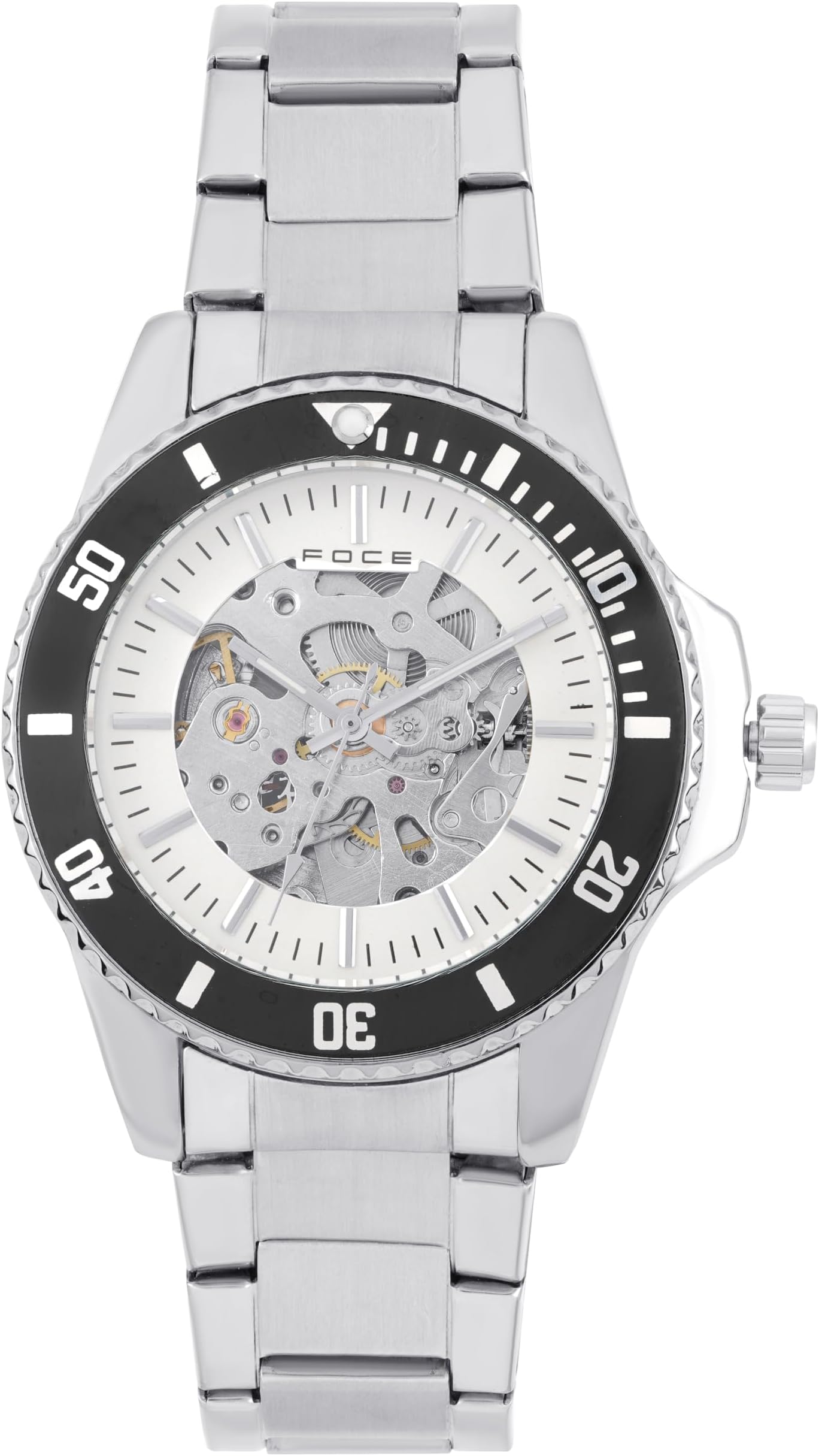 Men’s Automatic Stainless Steel Round Watch – Silver Case & Strap, White Skeleton Dial, Premium Luxury Analog Wristwatch for Men, Mechanical Timepiece