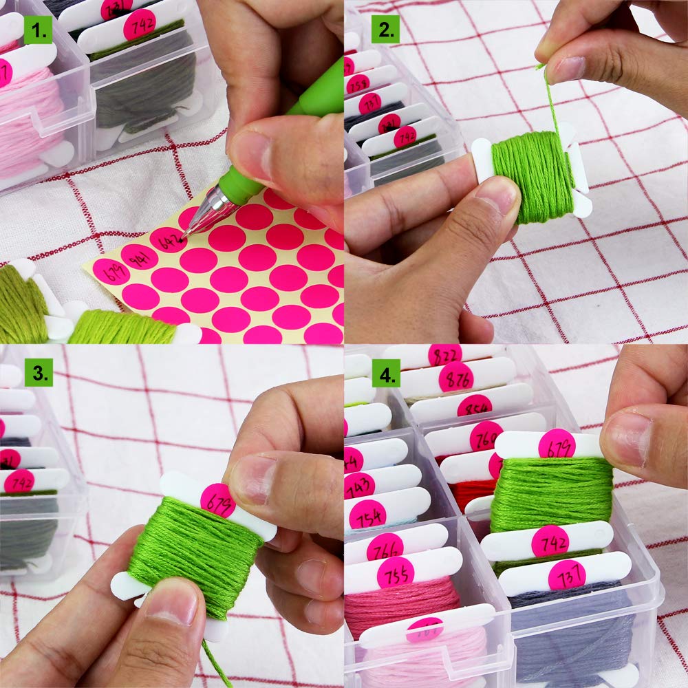 Set Bobine Filo Ricamo Con Scatola - 100 Bobine + Etichette Adesive Per Cucito E Punto Croce - Foto 4