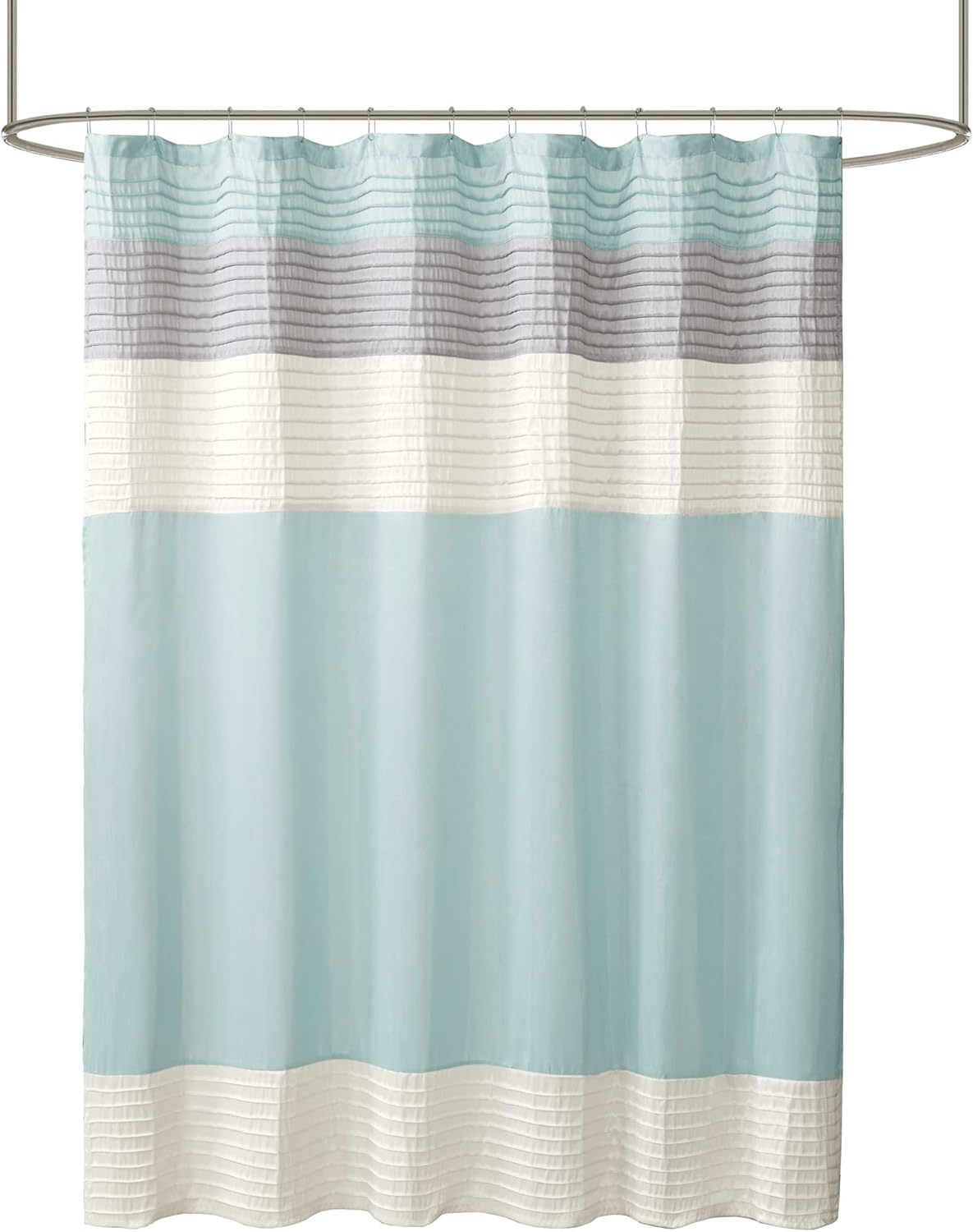 Madison Park Amherst Bathroom Shower Curtain Microfiber Shower Curtain with Modern Striped Imitation Silk Strips, 183 x 183 cm, Navy Blue