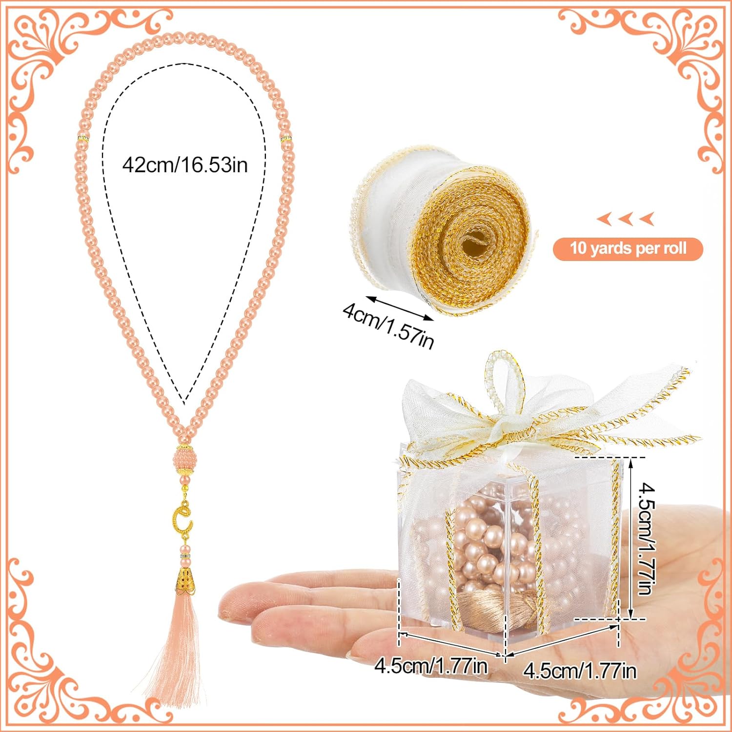 Landical 8 Pcs Islamic Prayer Beads Ramadan Eid Gifts Muslim Party Favors Pearl Prayer Beads Islamic Wedding Gifts for Ramadan Eid Hajj Umrah Wedding Baby Shower(Champagne) - Image 2