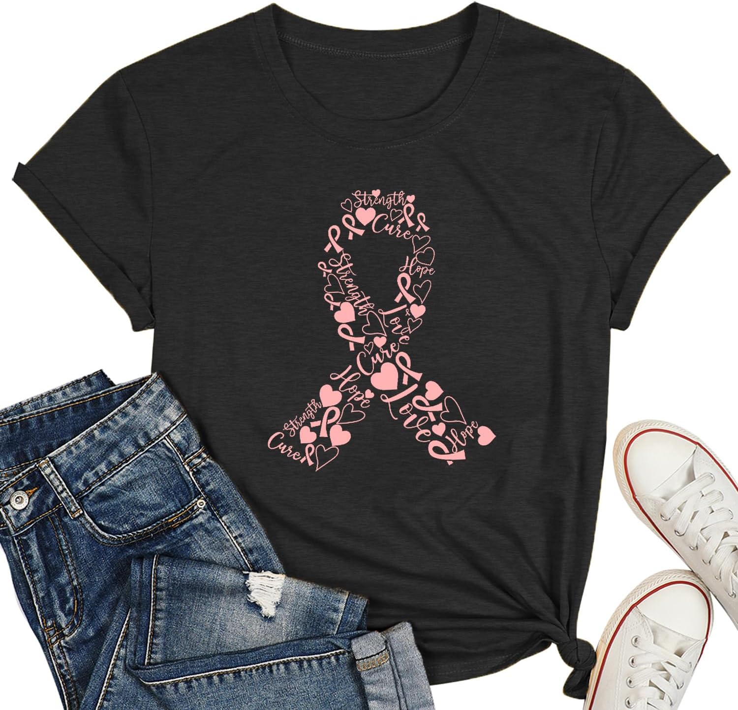 PQZ Breast Cancer Shirts for Women Cancer Awareness Tee Womens Butterfly Tee Shirt Cancer Survivor Tops