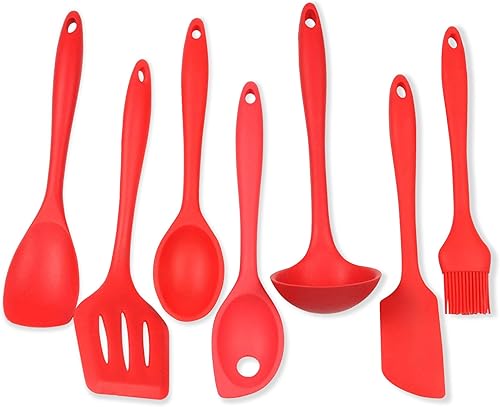 Chef Craft - Juego de utensilios de cocina de silicona de alta calidad, 7 piezas, color rojo