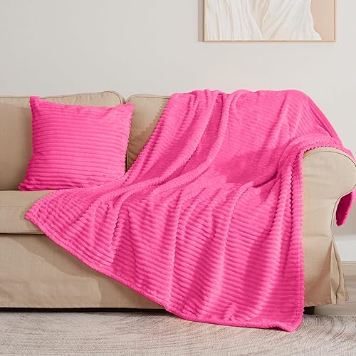 Vista 427 de Vessia Manta de franela de forro polar, 300GSM, acogedora manta a rayas verde salvia para sofá, cama y sofá, cálida y suave, acogedora manta