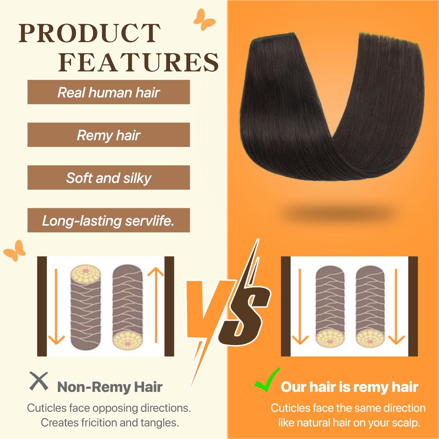 TESS Halo & Clip in Hair Extension 100% Real Human Hair Wig One Piece Adjustable Invisible Transparent Wire with 2 Secure Clips for Women UK #1B Natural Black 18 inch 65g - Image 2