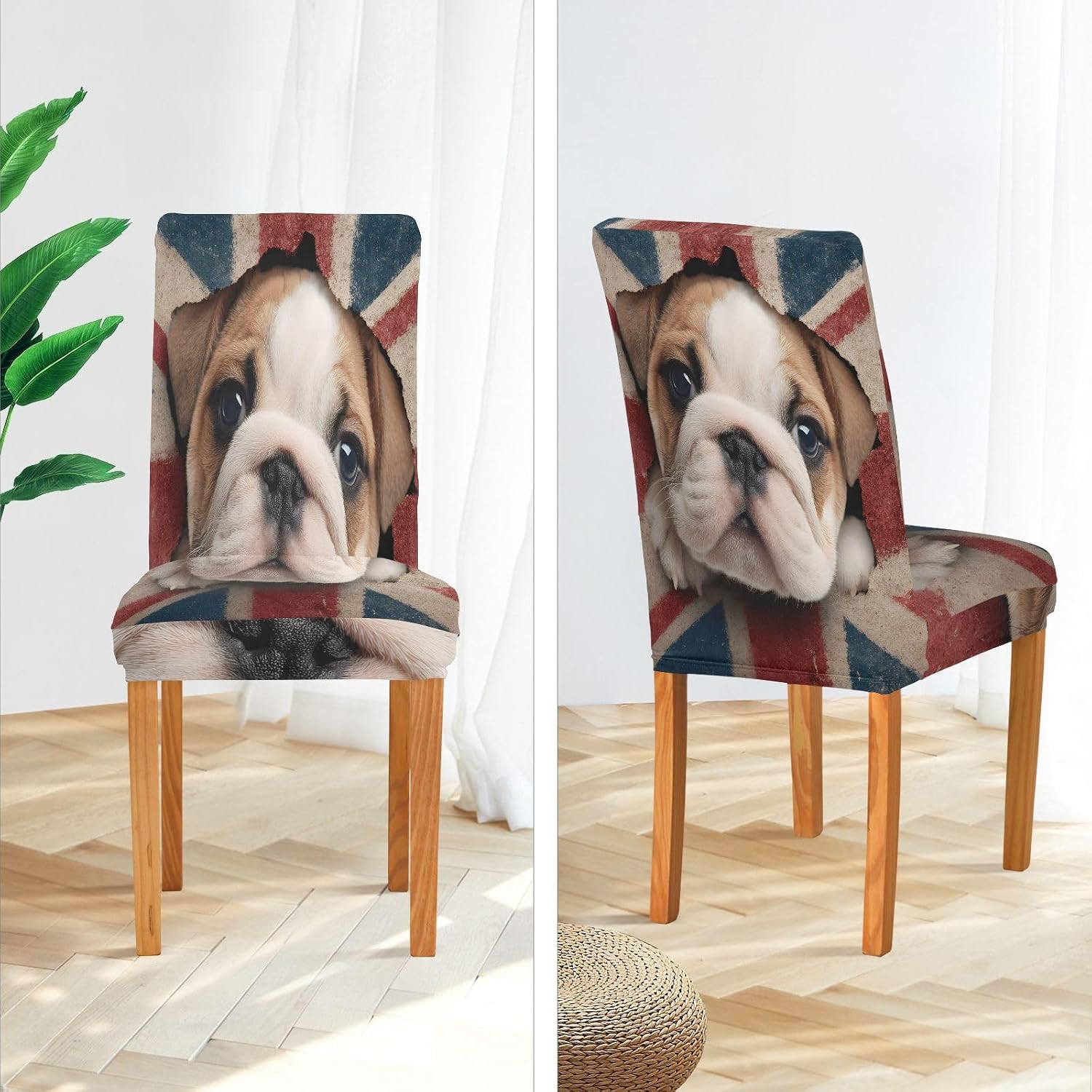ALAZA Chair Covers for Dining Room, British Flag Dog Face Stretch Chair Cover Sets Chair Protector Removable Washable for Ktichen Restaurant Hotel