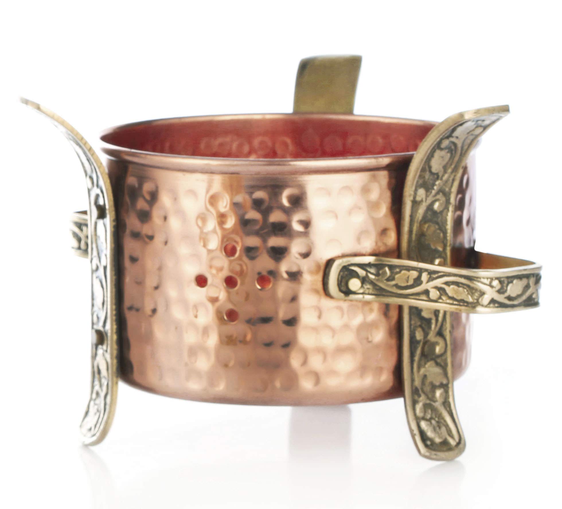 Coal Stove, Pure Hammered Copper Outside And Brass Accessories