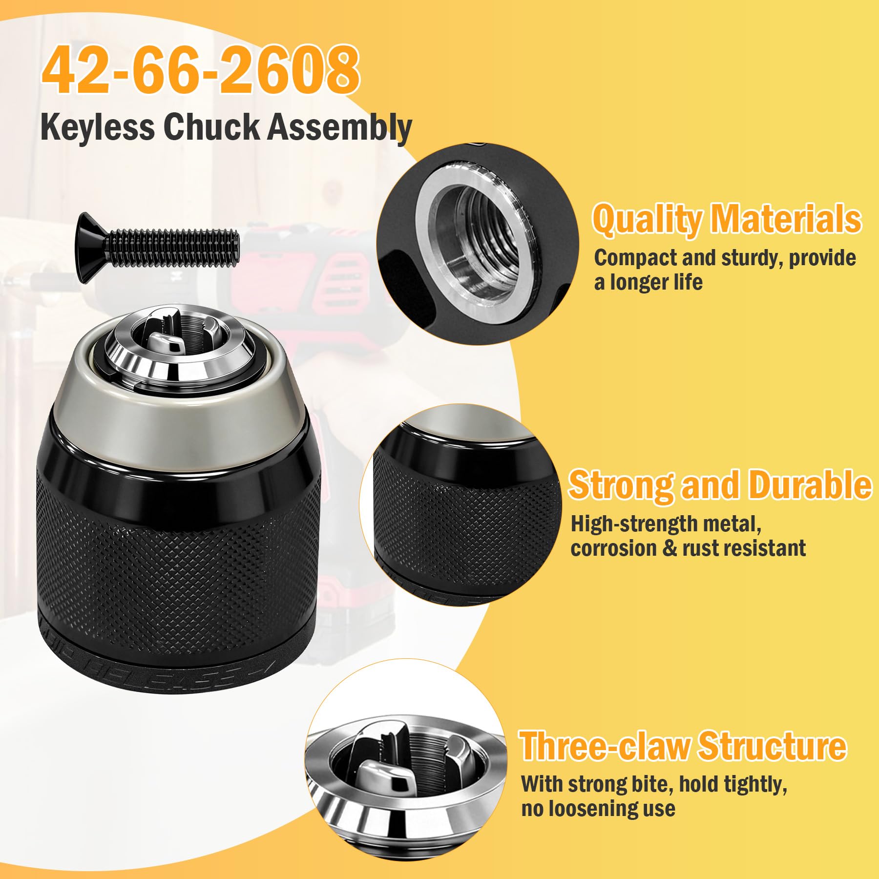 42-66-2608 Keyless Chuck Assembly Replacement for 1/2 in Driver