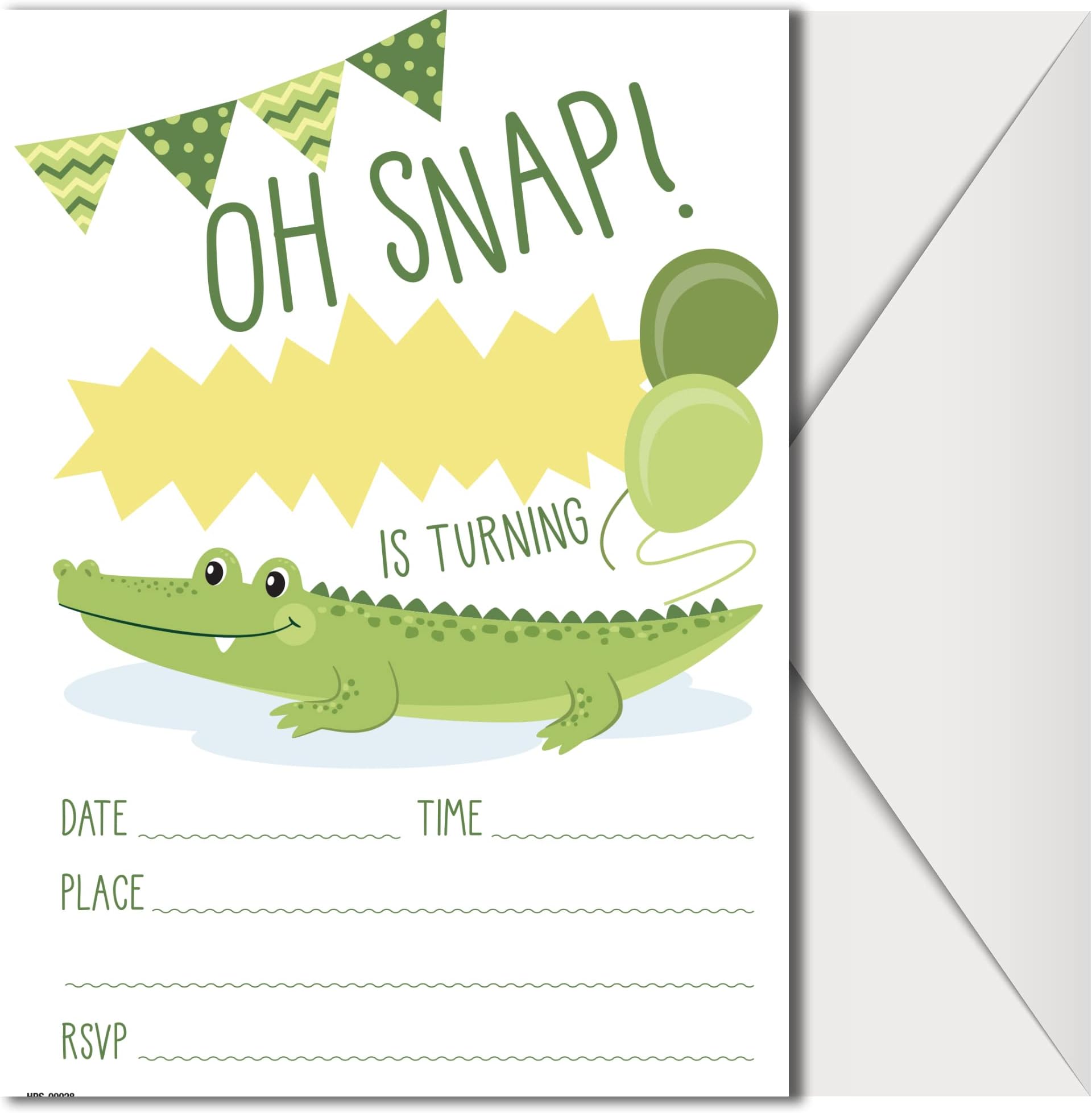 Alligator Birthday Invitations with Envelopes - (Pack of 20) - Crocodile Party Invites for Boys, Girls, Toddlers, Children and More. Alligator Party Supplies. Fill In Style.