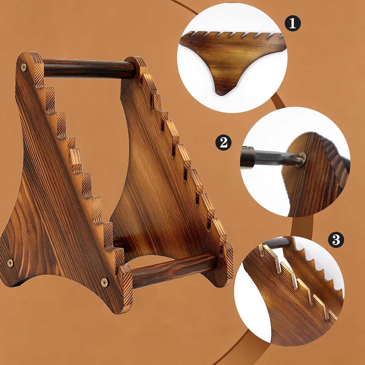 Wooden Knife Display Stand, 8 Slots Fixed Blade Knife Holder, Rustic Wood Knife Collection Display Case for Folding Knife Pocket Knife Hunting Knife Storage Organizer