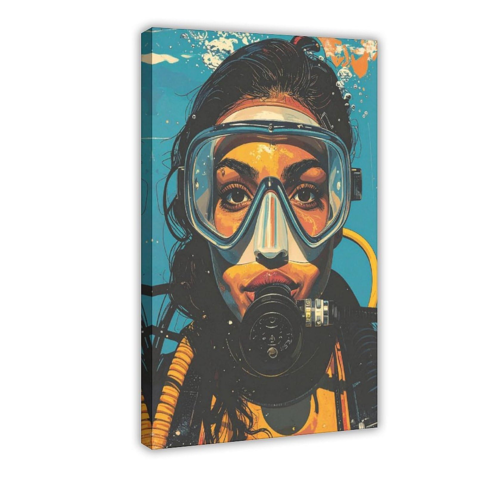 MRYCQ Vintage Scuba Diving Poster Canvas Poster for Bedroom Decor Gift