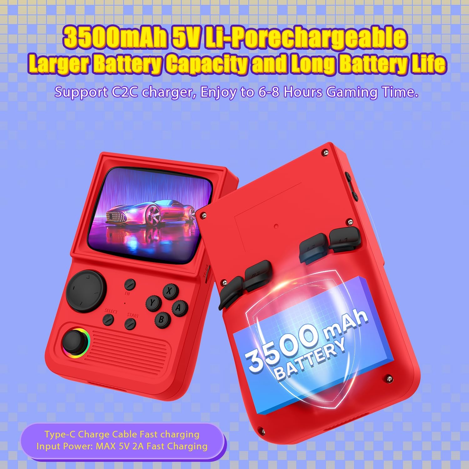 R36T Retro Gaming Console, 3.5'' IPS Screen CRT-Inspired, Handheld Game Console with 22000+ Classic Games Supports WiFi Networked Fighting and OTG, 3500mAh Battery, with Portable Case(Red 128GB) - Image 6